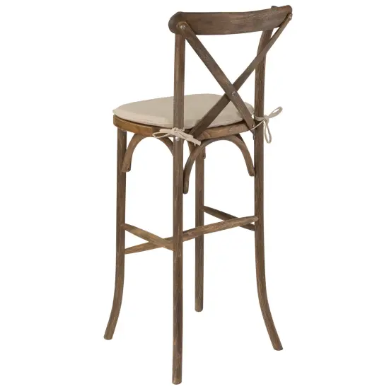 Merrick Lane Coquette Wooden Modern Farmhouse Cross Back Bar Stool with Cushion Dark Antique {3}