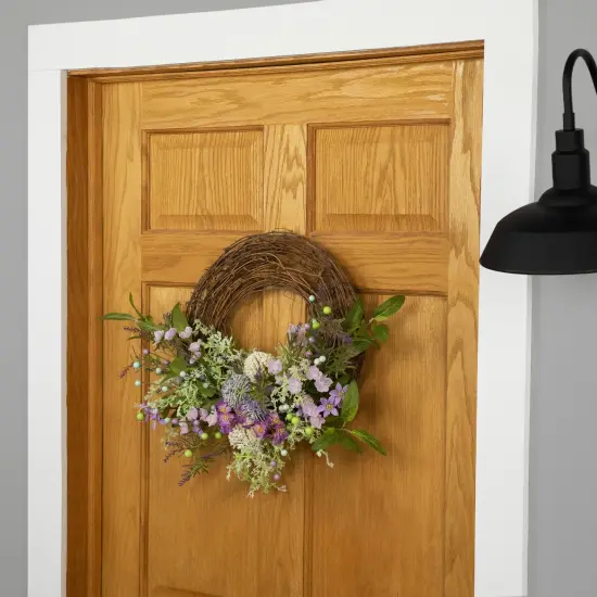Northlight Allium, Statice and Lavender Half Spring Wreath - 24" - Purple {3}