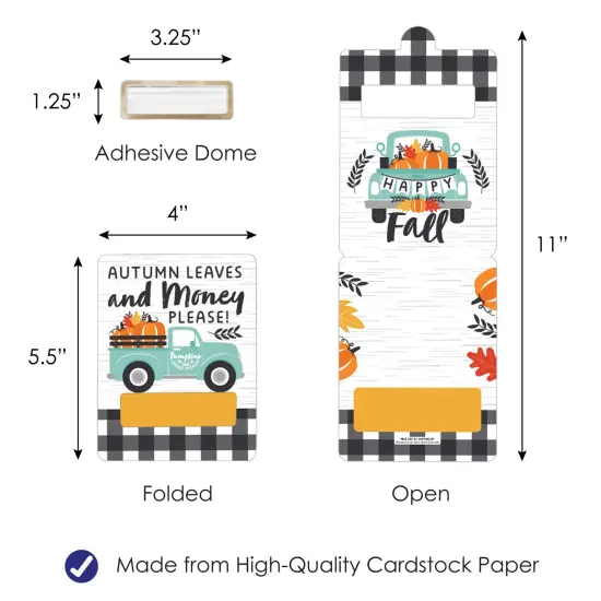 Big Dot of Happiness Happy Fall Truck - DIY Assorted Harvest Pumpkin Party Cash Holder Gift - Funny Money Cards - Set of 6 {6}