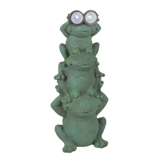 Green Resin Standing Frogs Solar LED Sculpture Decorative Garden Art Yard Light {1}