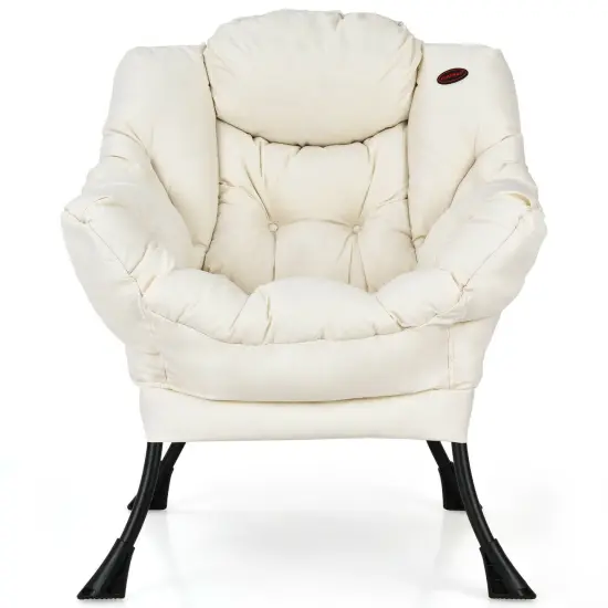 Modern Polyester Fabric Lazy Chair with Side Pocket and Tufted Design Perfect for Any Corner Beige {3}