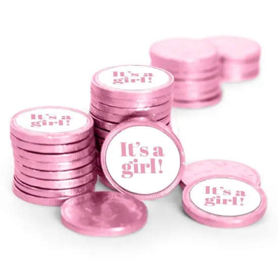 80ct It's a Girl Baby Shower Candy Pink Chocolate Coins Party Favors (80 Pack) - By Just Candy {1}