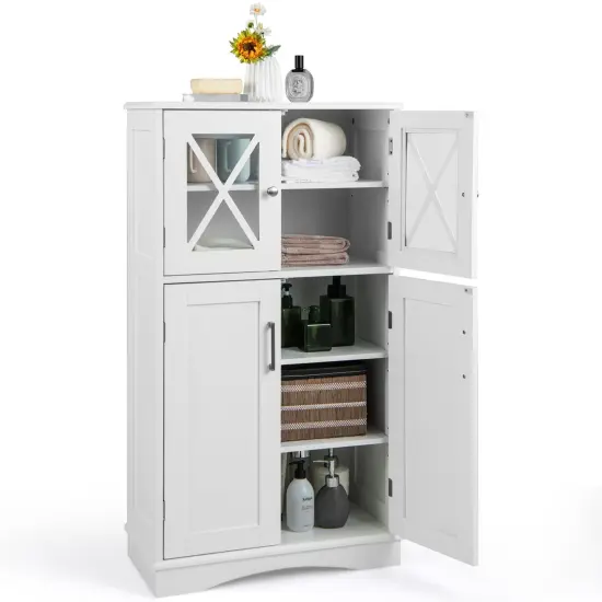 Costway Bathroom Storage Cabinet Linen Storage Cabinet with Doors and Adjustable Shelves Black/Grey/Brown/White {10}
