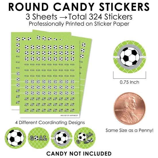 Big Dot of Happiness GOAAAL! - Soccer - Baby Shower or Birthday Party Small Round Candy Stickers - Party Favor Labels - 324 Count {4}