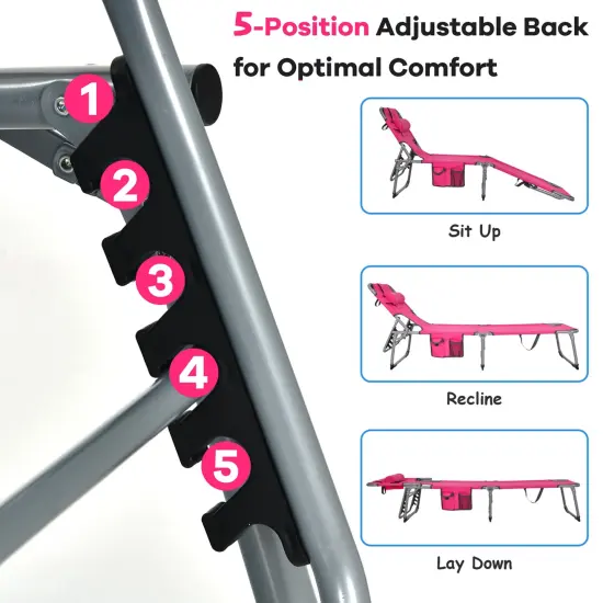 Goplus 2 PCS Outdoor Beach Lounge Chair Folding Chaise Lounge with Pillow Pink {6}