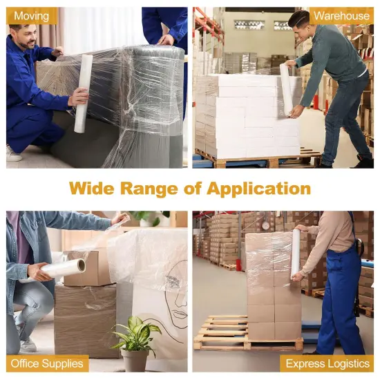 Costway 4/8/12/16 Rolls Stretch Film Heavy Duty Shrink Wrap 60 Gauge Clear Plastic Wrap Film {5}
