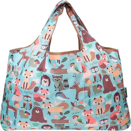 Wrapables Large Foldable Tote Nylon Reusable Grocery Bag, 3 Pack Colorful Motif {9}