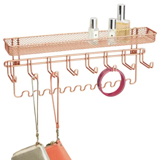 mDesign Steel Wall Mount Jewelry Organizer Rack with 8 Hooks/Basket {1}