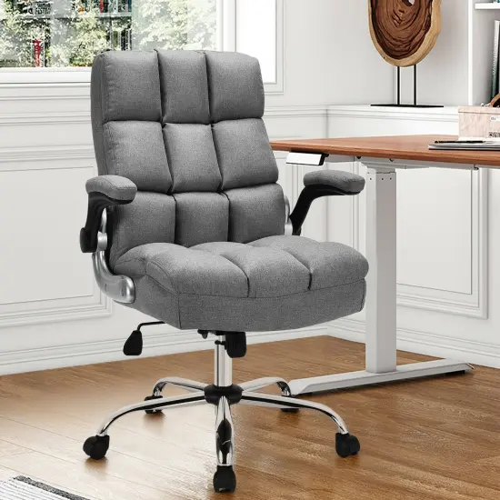 Adjustable Swivel Office Chair with High Back and Flip-up Arm for Home and Office Grey {2}