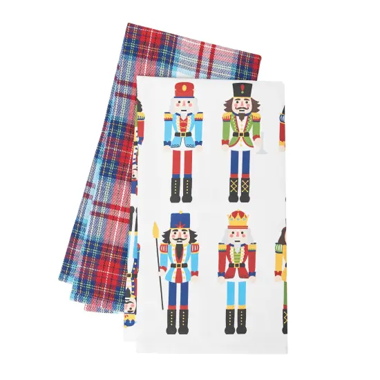 Nutcracker Plaid Printed & Woven Kitchen Towel Set of 2 {4}