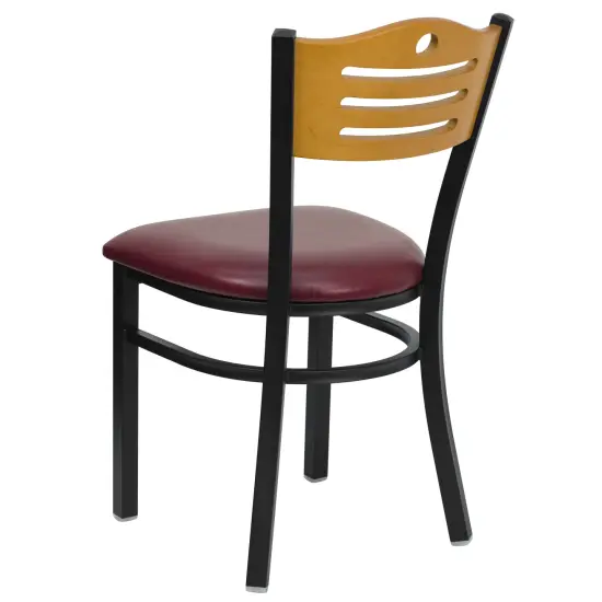 Emma and Oliver Slat Back Metal Restaurant Dining Chair Natural/BurgVY/Black {3}