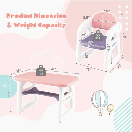 Kids Table and Chair Set with Building Blocks Pink {4}