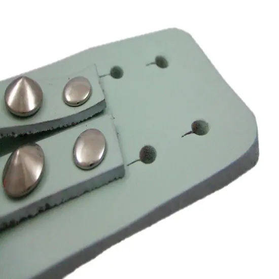 Gray Leather 2 Row Cone Spiked Wristband Wrist Band {6}