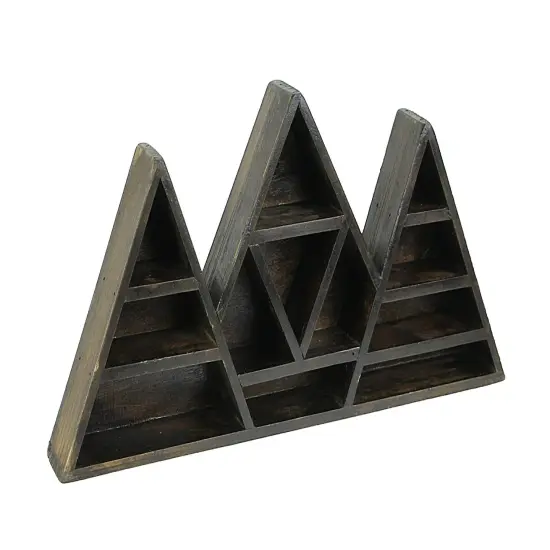 Dark Brown Wooden Geometric Triangle Crystal Display Shelf {1}