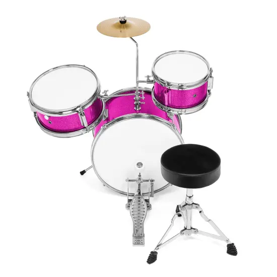 Ashthorpe 3-Piece Complete Kids Drum Set - Beginner Kit with 14" Bass, Adjustable Throne, Cymbal, Pedal & Drumsticks {3}