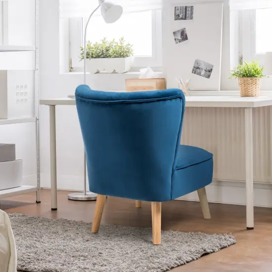 Armless Accent Chair Modern Velvet Leisure Chair Blue {3}