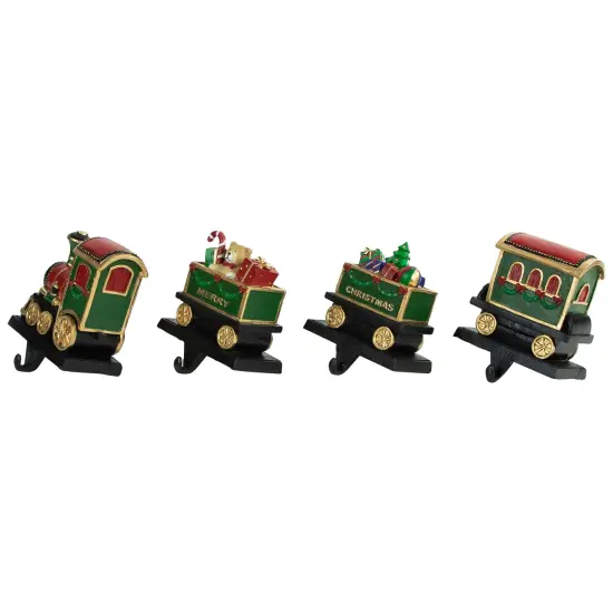 Northlight Set of 4 Merry Christmas Train Stocking Holders 5" Red {4}