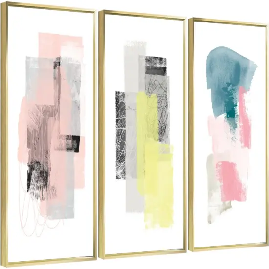 3 Set Framed Canvas Wall Art Oil Paintings - Blocks Paintings {2}