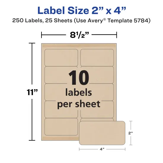 Avery Kraft Brown Rectangle Labels with Sure Feed Technology, 2" x 4", Laser/Inkjet Printable Labels, 250 Total (5784) {4}