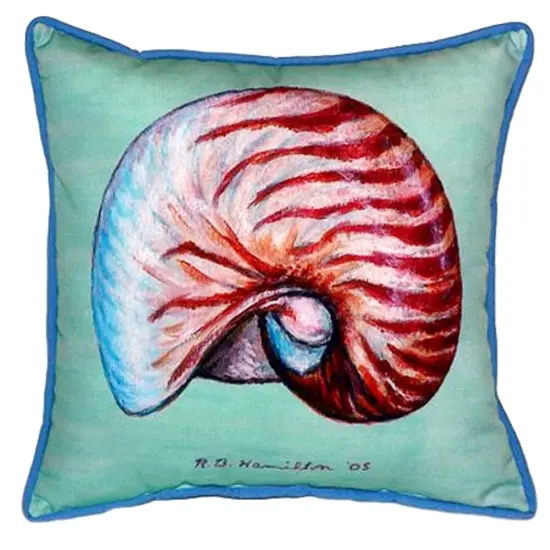 Betsy Drake Nautilus Shell Extra Large 22 X 22 Indoor / Outdoor Teal Pillow {1}