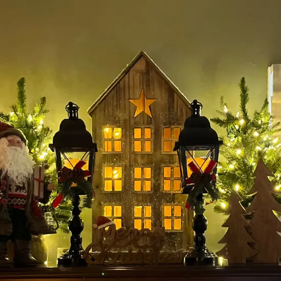 Northlight LED Lighted Snow Covered Rustic Wooden Christmas House - 30" Brown {7}