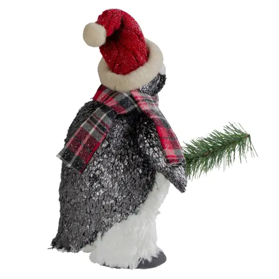 Northlight Plush Winter Penguin with Pine Branch Christmas Figure - 13" Black {6}