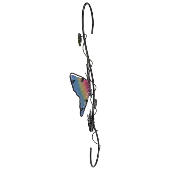 Tii Collections 18" Blue and Yellow Glass Butterfly Spring Plant Metal Hanger Black {4}