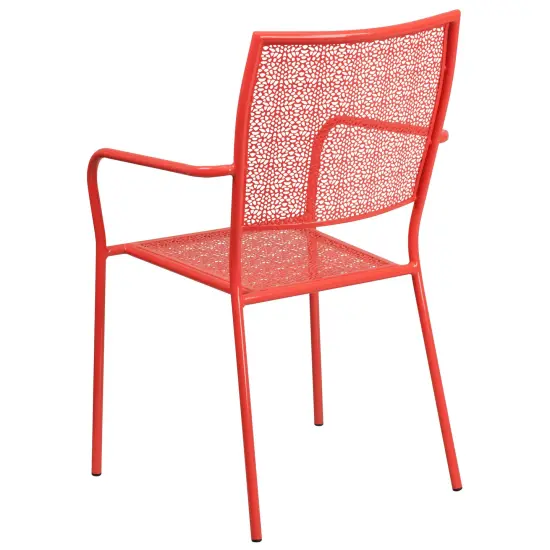 Emma and Oliver Commercial Grade Colorful Metal Patio Arm Chair with Square Back Coral {4}