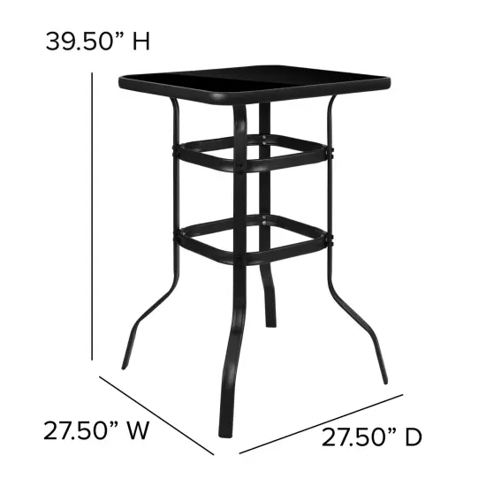 Emma and Oliver 3 Piece Outdoor Bar Height Set-Glass Patio Bar Table-All-Weather Barstools Black {5}
