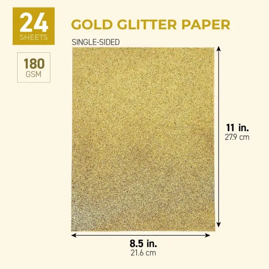 24 Sheets Glitter Gold Paper for Crafts, Wedding Invitations, Card Making, Scrapbook, Single Sided (8.5 x 11 In) {5}