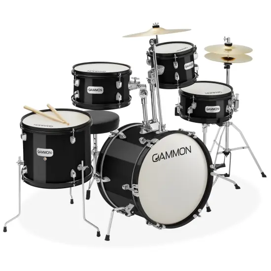 Gammon Percussion 5-Piece Junior Starter Drum Kit with Cymbals, Hardware, Sticks, & Throne {1}