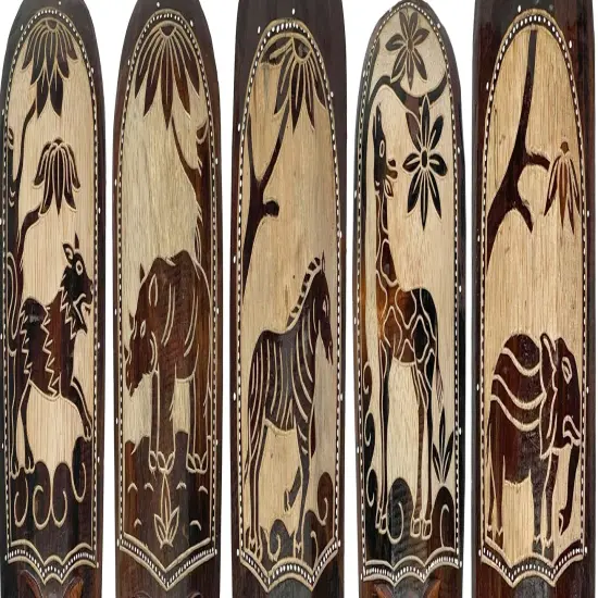 Set of 5 African Animal Hand Carved Wooden Wall Masks {7}