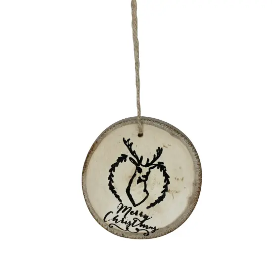 Northlight Wooden "Merry Christmas" Deer Disc Christmas Ornament - 4" - Brown and Black {1}