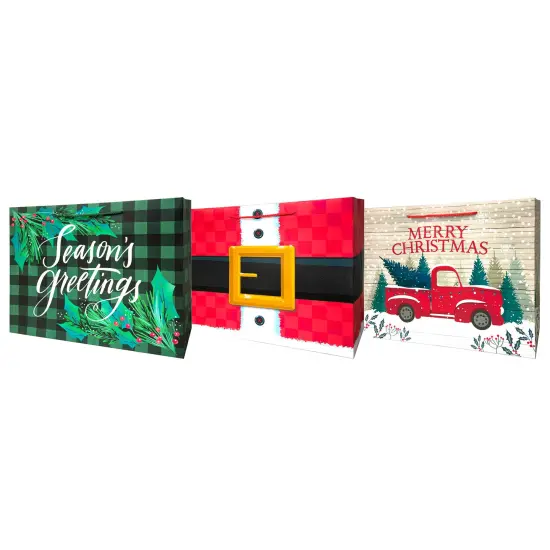 Lindy Bowman Pack of 3 Large Assorted Christmas Gift Bags with Rope Handle Multi {1}