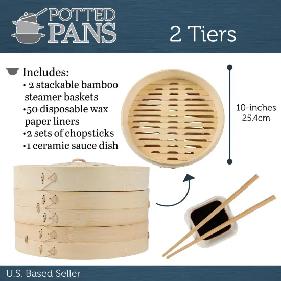 Potted Pans Dumpling Steamer Baskets - 2 Tier Stackable Steamer Basket - 10in {2}