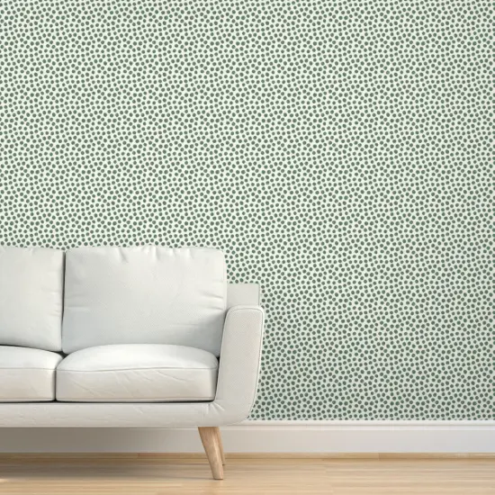 Peel & Stick Wallpaper 2FT Wide Green Circles Polka Dot White Painted Dots Random Artistic Small Scale Custom Removable Wallpaper by Spoonflower {5}