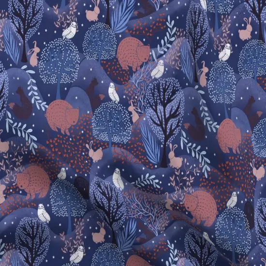 Various Fabrics by the Yard or Fat Quarter Dark Magical Forest Woodland Creatures Wild Animals Blue Pink White Whimsical Night Sky Custom Printed Fabric by Spoonflower {5}