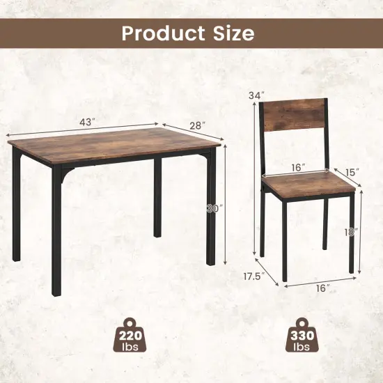 Costway 5 Piece Dining Table Set Industrial Style Kitchen Table & Chairs for 4 Brown {3}