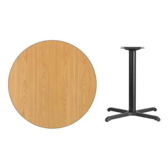 Emma and Oliver 36" Round Laminate Table Top with 30"x30" Table Height Base Natural {3}
