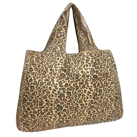 Wrapables Large Foldable Tote Nylon Reusable Grocery Bag Leopard Print {1}