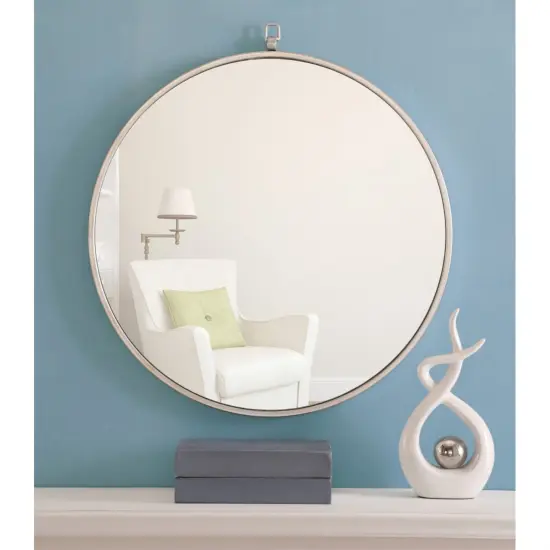 Metal frame Round Mirror with decorative hook 24 inch Silver finish {2}