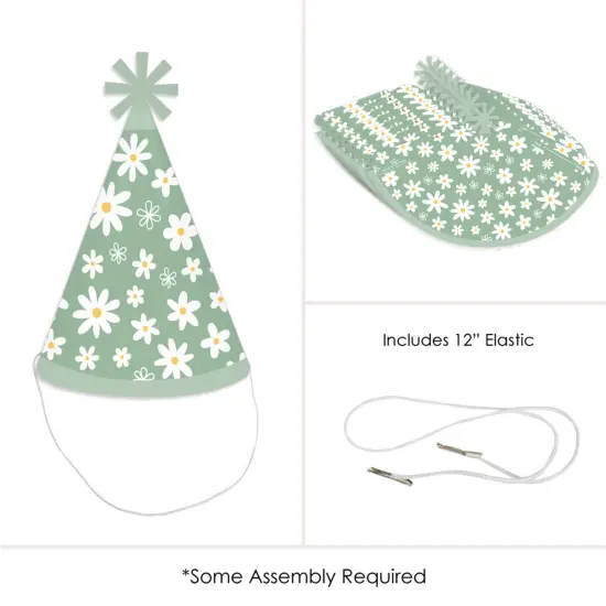 Big Dot of Happiness Sage Green Daisy Flowers - Cone Happy Birthday Party Hats for Kids and Adults - Set of 8 (Standard Size) {6}