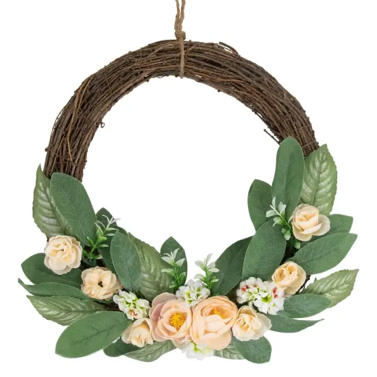 Northlight 14" Mini Peach Rose Half Floral Spring Wreath Green {1}