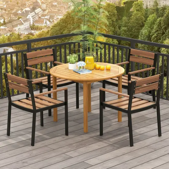 Costway Patio Dining Table Acacia Wood Round Outdoor Bistro Table 4-Person for Deck Lawn {5}