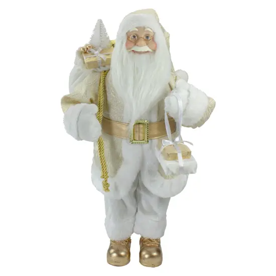 Northlight 18" Gold and White Standing Santa Christmas Figure with Presents {1}