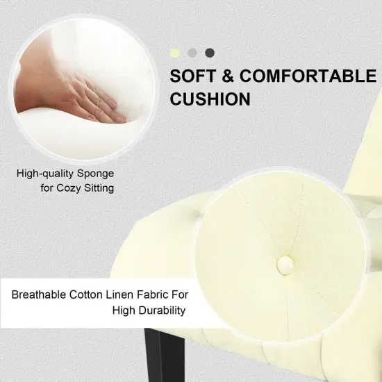 Cotton Linen Fabric Armless Accent Chair with Ergonomic Backrest and Curved Seat Beige {4}