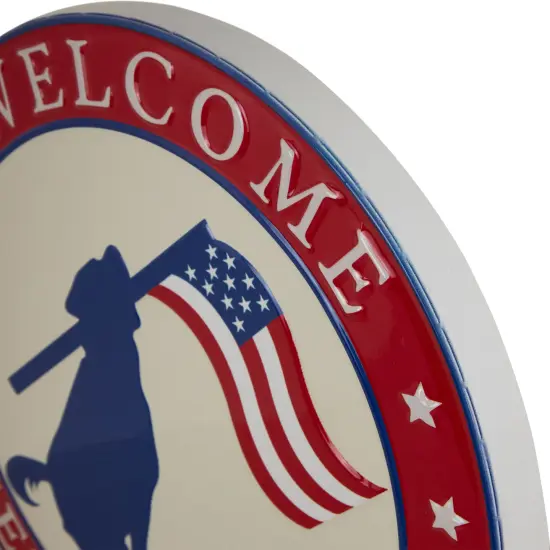 Northlight Welcome Friends and Family Patriotic Dog Metal Wall Sign - 13.75" Red {7}