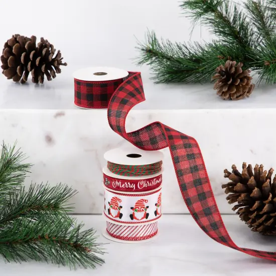 Northlight Set of 5 Santa Gnome Matching Themed Craft Christmas Ribbons 1.5" x 3 Yards White {3}