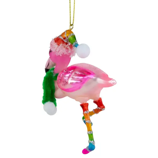 Northlight 4.25" Pink Flamingo with Rainbow Hat Glass Christmas Ornament {6}