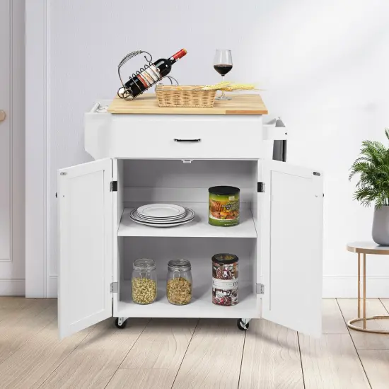 Utility Rolling Storage Cabinet Kitchen Island Cart with Adjustable Shelf White {6}